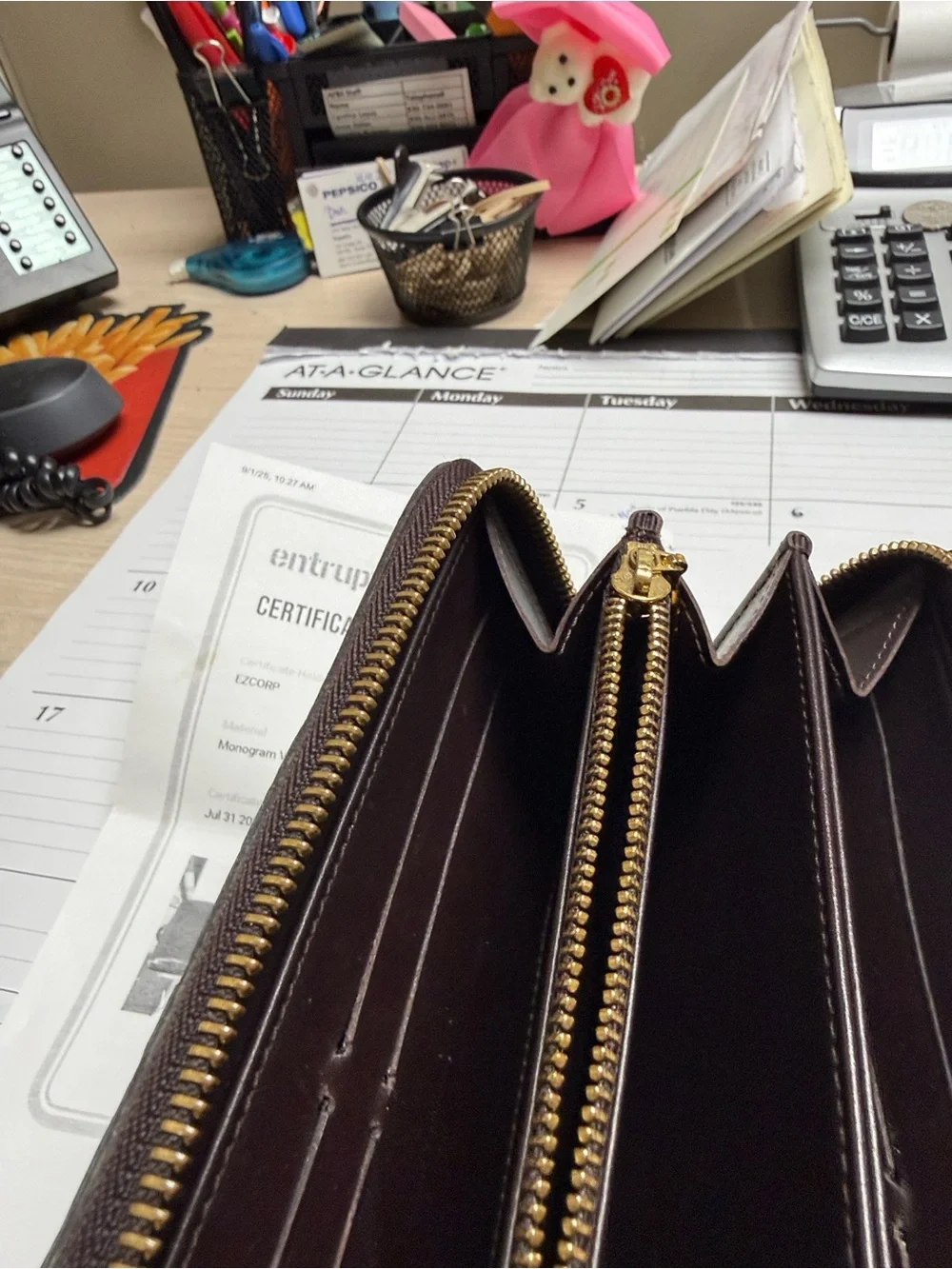 Louis Vuitton Men’s Vernis Monogram Zip Wallet — Burgundy Patent